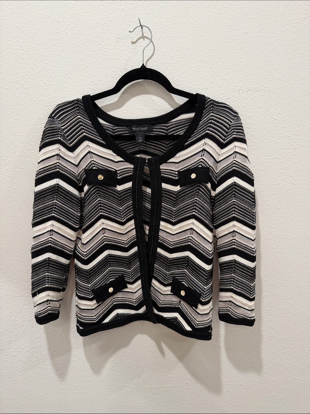 White House Black Market Black & White Striped Knit Top
